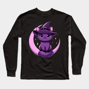 witch cat - purple cat witch Long Sleeve T-Shirt